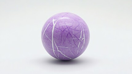 A purple and white marble ball on a white surface
