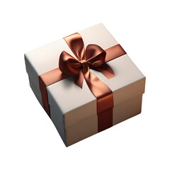 Fototapeta premium Gift box with ribbon isolated on white background wrapped in gold for Christmas, birthday, anniversary, and holidays