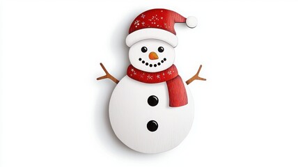 Cute snowman with a red scarf and Santa hat on a white isolated background.