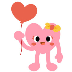 Pink Hearts funny cartoon, Girl characters. Valentines day