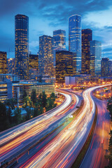 Fototapeta premium High-rise buildings and traffic lights at night