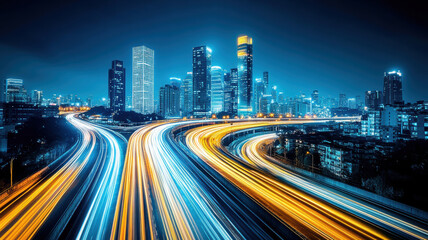 Fototapeta premium Nighttime cityscape with glowing windows