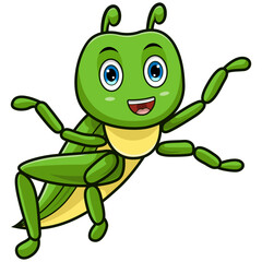 Cartoon happy grasshopper on white background