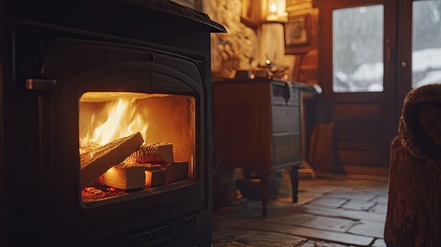Cozy Fireplace in Rustic Cabin Setting