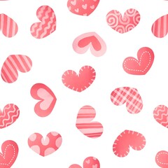 pink neat watercolor hearts seamless pattern on  white background. Concept - romantic relationship, Love, Valentine's Day, life, art. print for packaging paper, fabrics, wrapping gifts, scrapbooking