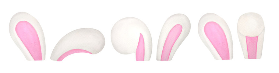 Easter bunny ears set. watercolor illustration isolated on transparent background, clip art and cut out element design