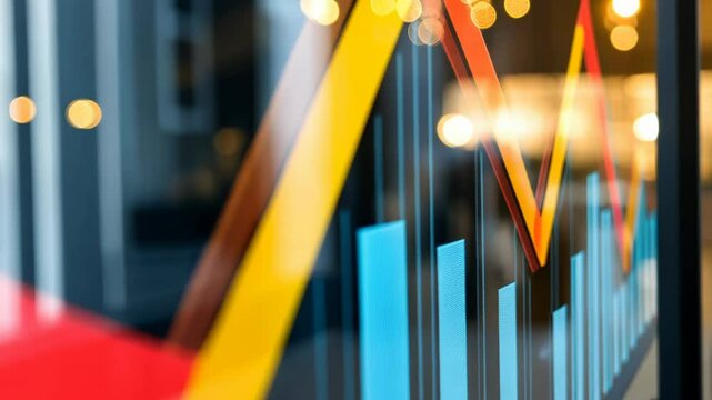 A colorful graph depicting data trends with vibrant lines and bars.