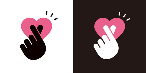 Obraz premium 小さなハートと、指ハートのアイコンセット＿シルエット＿推し