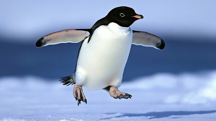 Obraz premium Adélie Penguin Jumping in the Snow
