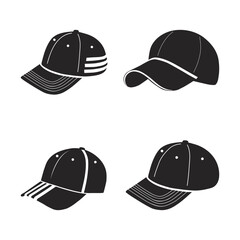 Cap Vector Clip Art Outline Silhouette Set. Sport Equipment Minimal Isolated, Illustration Vector Collection.