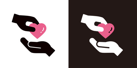 愛を表すハートを渡している手のアイコンセット＿シルエット