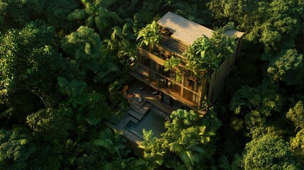 Modern Eco-Friendly House Surrounded by Lush Jungle