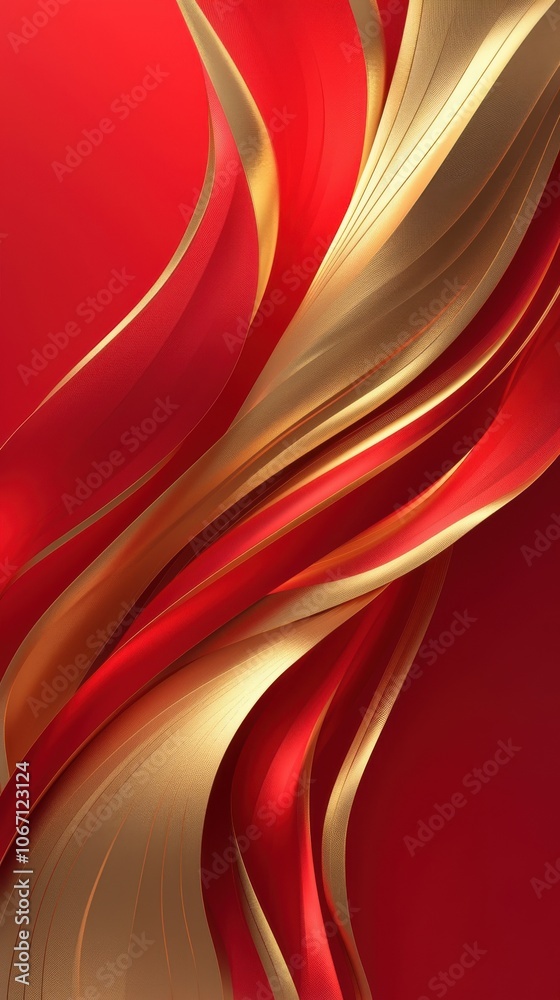 Poster elegant wavy patterns of red and gold create a luxurious and dynamic atmosphere.