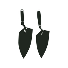 Trowel Vector Illustration Clip Art Set, Trowel Isolated Vector Silhouette Symbol With White Background. Industrial House Mechanical Equipment.
