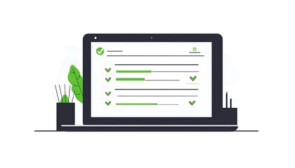 A modern laptop displaying a checklist application, symbolizing productivity and organization in a stylish workspace.