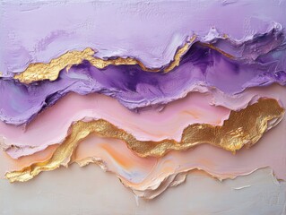 Purple and gold abstract painting with gold leaf accents