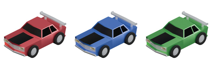 3D Isometric Low-poly Car Metalic Isolated and Transparent Background