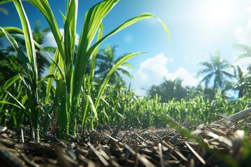 Stylized 3D Illustration of Lush Sugarcane Field