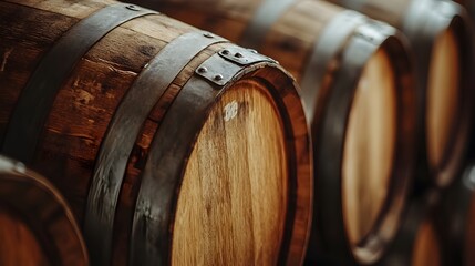 Old oak barrels in a cellar