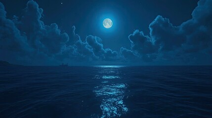 Fototapeta premium Serene Moonlit Ocean at Night