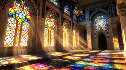 Interior of the Church of the Holy Sepulchre with stained glass windows and ancient architecture - Powered by Adobe