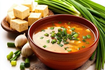 Colorful Soup with Tofu and Fresh Ingredients