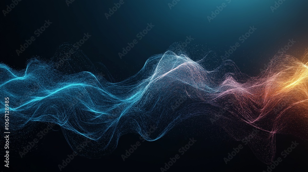 Poster abstract attractive technological background with the movement of a flowing wave of data transfer in