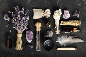 Lavender and Crystals with Spiritual Elements for Wellness Ritual