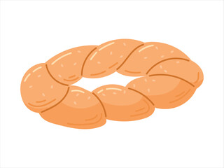 Traditional Turkish food, baked simit bagel with sesame seeds. Vector isolated on white flat illustration of bakery product.