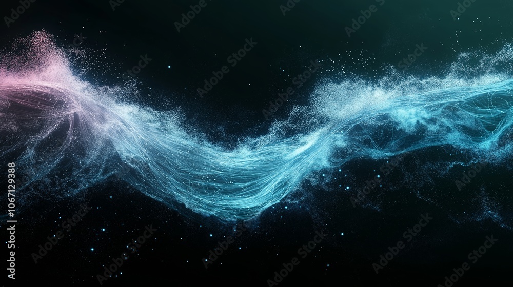 Poster abstract attractive technological background with the movement of a flowing wave of data transfer in