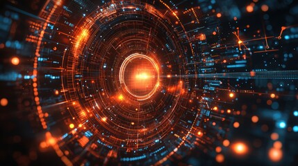 Obraz premium Futuristic Digital Abstract with Orange and Blue Lights