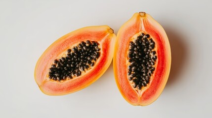 Ripe Halved Papaya Fruit Tropical Food Healthy Eating