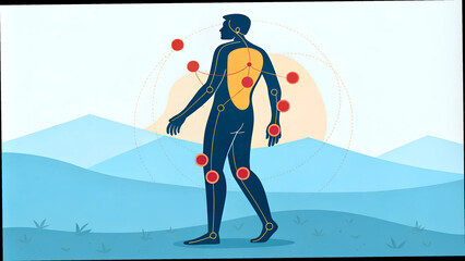 Chronic pain management concept with human body and target points illustration