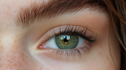 Obraz premium Close up of a Woman s Green Eye with Freckles and Long Eyelashes