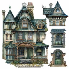 Naklejka premium Vintage House Element Set with Architectural Details