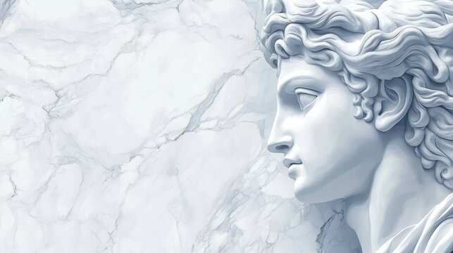 Elegant Marble Background with Classical Greek Statue Profile