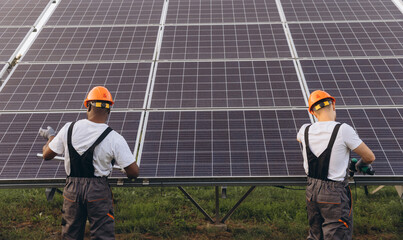 Engineers Installing Solar Panels on a Sunny Day