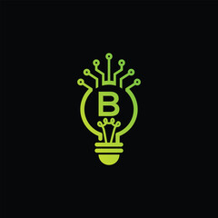 Letter B with Bulb logo design template. B logo design