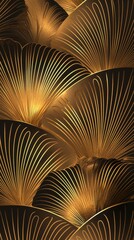 Elegant golden ginkgo leaves with intricate patterns on a dark background, creating a luxurious aesthetic.
