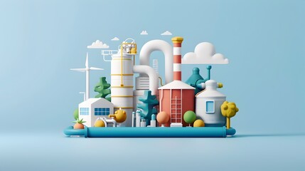 Vibrant Modern Industrial Complex with Renewable Hydrogen Production Plant Integrated into the Landscape  Sustainable Energy and Clean Technology Concept