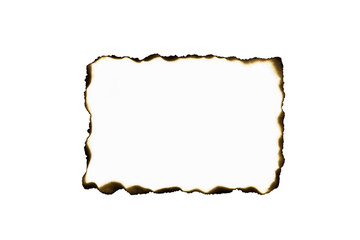 White paper with burnt edges isolated on white background with clipping path.