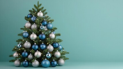 Christmas tree decorated with blue and silver Hanukkah ornaments, joyful holiday blend