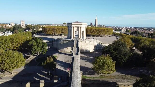 Montpellier Centre Ville City Aerial View Peyrou Parc and Cathedral MTP 4K Drone Aerial View Panoramic