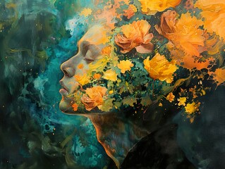 Abstract Floral Portrait: A Surreal Fusion of Human and Nature