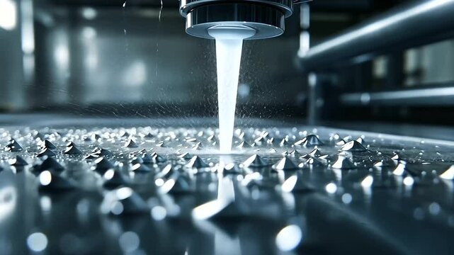 A detailed look at the action of a laser sintering machine as it prints a complex metal structure, with the laser beam producing a cascade of sparks
