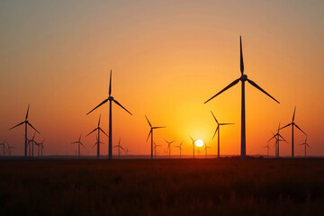 Wind turbines at sunset.
