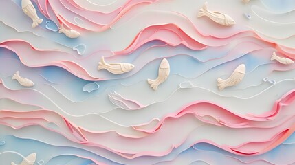 Pastelcolored abstract design featuring small fish swimming in D water AI generated illustration