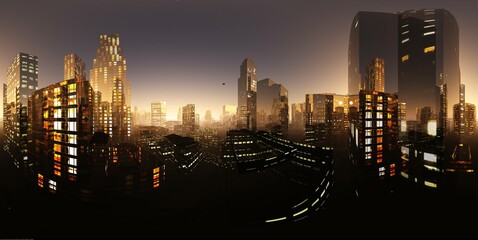HDRI, Environment map, Equirectangular projection, Spherical panorama. Night city
3D rendering