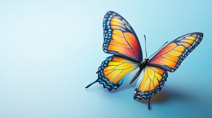 Fototapeta premium Vibrant Monarch Butterfly on Blue Background Nature Insect Spring Wings Wildlife Beauty Color