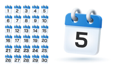 Calendar set icons, calendar month numbers. Vector illustration